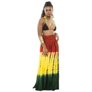 Advance Free Size Rasta Jamaican Colors Tie Dye Wrap Skirt 100% Rayon Flowy